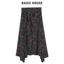 Basic House/百家好新款碎花拉链半身长裙不规则裙子女HROP329H图片