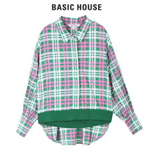 Basic House/百家好2018秋季新款长袖格子衬衫宽松立领女HSWS521D图片