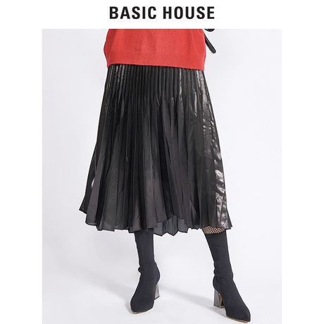 Basic House/百家好冬季中长款裙子半身裙百褶裙时尚潮流HRSK721D商品大图