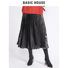 Basic House/百家好冬季中长款裙子半身裙百褶裙时尚潮流HRSK721D图片