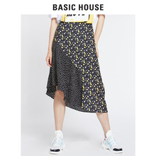Basic House/百家好半身裙A字裙2018夏装新款百褶裙短裙HSSK528B图片