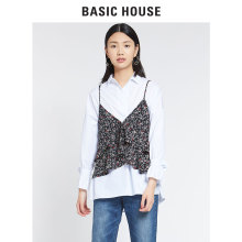 Basic House/百家好2018年夏秋季新款V领碎花无袖衬衫女HSBL528B图片