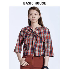 Basic House/百家好秋季新款韩版格子长袖宽松女衬衫上衣HRBL525B图片