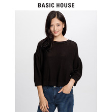 Basic House/百家好秋季新款宽松打底衫纯色七分袖卫衣女HQKT521A图片
