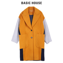 Basic House/百家好2018秋冬新品大衣女潮流拼色长袖外套HSCA720C图片