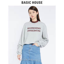 Basic House/百家好2018秋季新款修身圆领印花长袖T恤女HSTS621A图片