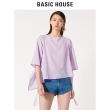 Basic House/百家好2018夏季新款圆领宽松不规则T恤女HSBL321K图片
