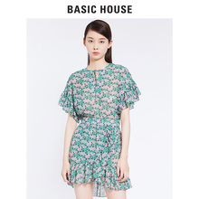 Basic House/百家好2018商场同款荷叶边高腰显瘦连衣裙潮HSOP521I图片