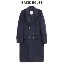 Basic House/百家好冬季加厚中长款复古毛呢大衣经典款HQCA725D图片