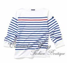 SAINT JAMES/圣杰姆官方正品授权NAVAL RAY ROUGE蓝红条纹长袖T恤