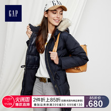 Gap女装中长款连帽羽绒服319179 W 仿毛领大衣收腰外套女图片