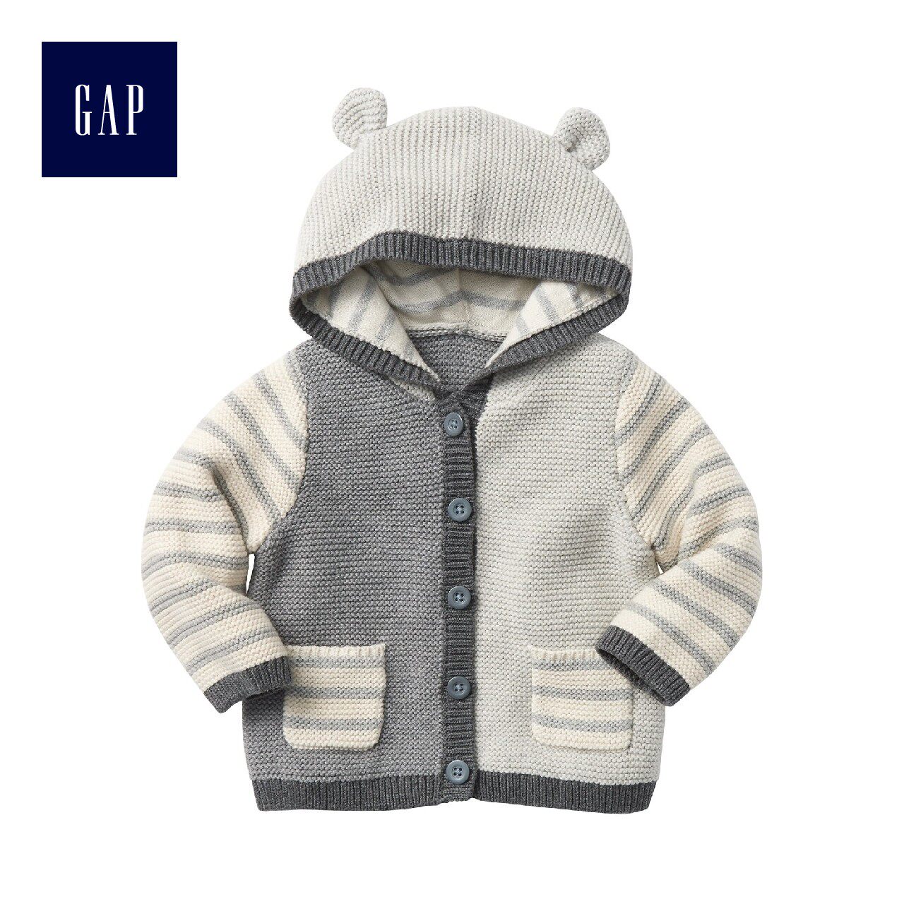 Gap男婴儿 柔软舒适拼色纽扣开衫266333 E 2018春装新款