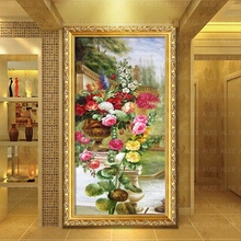 花卉油画现代新中式巨幅玄关装饰画风水寓意过道挂画花开富贵竖版