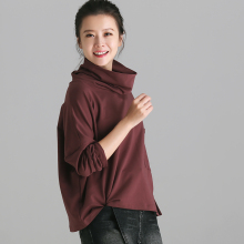 米可可 R1868 文艺大码高领大兜拼接纯棉舒适打底卫衣女 2018秋图片