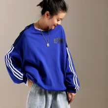 米可可  R2720文艺大码螺纹拉链开叉三道杠字母圆领卫衣女18秋新图片