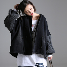 米可可   W2390 文艺百搭毛衣外套女 拼接牛仔外套女装秋2018新款图片