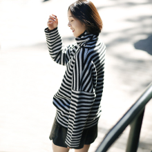 米可可M6621文艺大码条纹宽松慵懒高领打底针织毛衣女18秋冬新图片