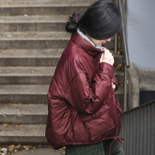米可可   W1930文艺大码大兜抽绳原宿立领短款棉服 外套女 18冬新图片