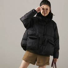 米可可  W1928 甜美金丝绒拼接直筒宽松连帽加厚短款棉服女 2018图片