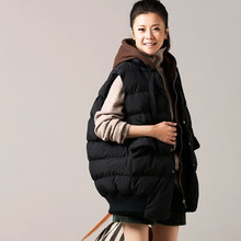 米可可  V9902 韩版连帽拼色假2件拉链口袋加厚棉马甲中长款女冬图片