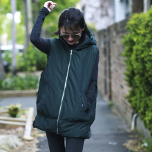 米可可V9903 文艺连帽抽绳花苞宽松中长款加厚马甲大马夹女 冬图片