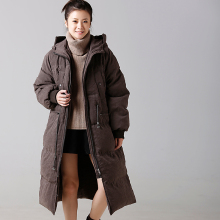 米可可  特●Y1003 文艺大码铜氨丝宽松连帽加厚长款羽绒服女 冬图片