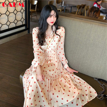 GABM2019新款女装法式复古波点桔梗长裙子甜美时尚气质过膝连衣裙