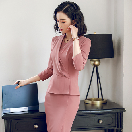艾尚臣职业套装女新款时尚气质修身OL前台美容院工作服正装连衣裙商品大图