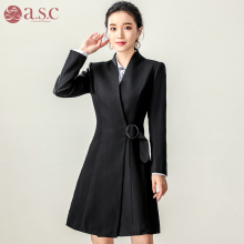 艾尚臣2018新款韩版黑色毛呢大衣女中长款修身工作服毛呢外套女装图片