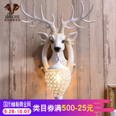 招财鹿角壁灯北欧式客厅电视背景墙床头个性创意鹿头墙壁灯装饰品