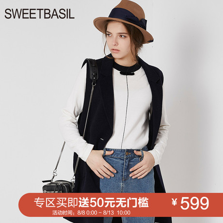 紫淑2018秋上新韩版修身中长款马甲女装羊毛衫无袖西装开衫外套女商品大图