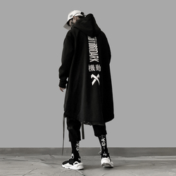 小彬国潮暗黑中长款风衣男宽松嘻哈潮牌大衣oversize卫衣连帽外套