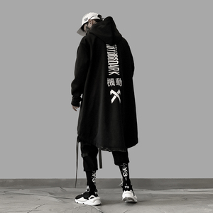 小彬国潮暗黑中长款风衣男宽松嘻哈潮牌大衣oversize卫衣连帽外套
