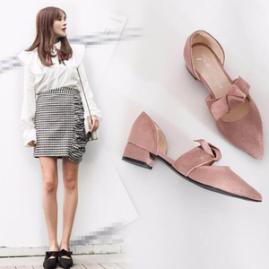 欧洲站春款单鞋2019新款浅口尖头高跟鞋蝴蝶结粗跟时尚懒人一脚蹬