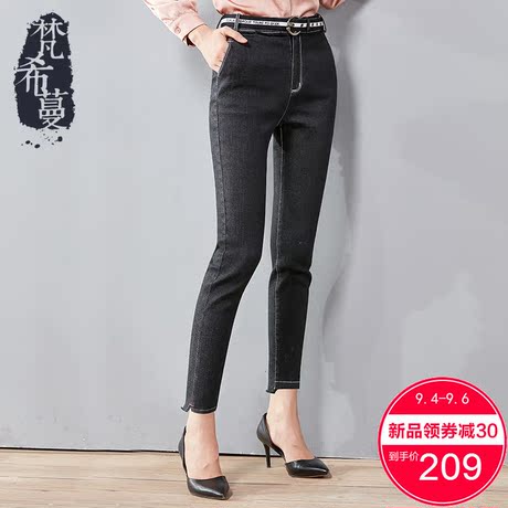 梵希蔓黑色牛仔裤女春秋2018新款韩版修身显瘦小脚裤休闲九分裤女商品大图