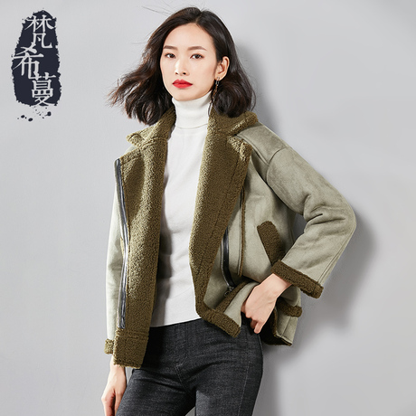梵希蔓加厚加绒外套女2018新款秋冬短款长袖宽松翻领休闲保暖大衣商品大图