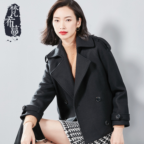 梵希蔓赫本风毛呢大衣女短款矮个子2018冬季新款黑色针织羊毛外套商品大图