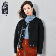 梵希蔓2018冬季羊毛外套女短款黑色长袖双面呢宽松复古休闲开衫女图片