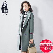 梵希蔓毛呢外套女2018新款秋冬款中长款翻领双排扣修身复古呢大衣图片