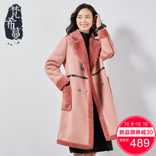 梵希蔓鹿皮绒风衣女中长款2018新款秋冬加绒加厚翻领双排扣外套女图片