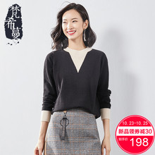 梵希蔓针织打底衫女秋冬2018新款宽松显瘦长袖个性撞色百搭毛衣女图片