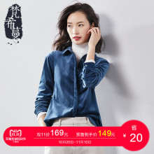 【预售】梵希蔓丝绒衬衫女长袖2018秋冬港味复古修身显瘦衬衣图片