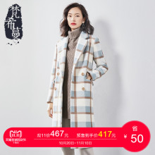 【预售】梵希蔓冬季大衣女中长款格子双排扣修身显瘦毛呢外套图片
