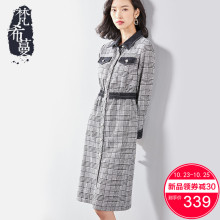 梵希蔓连衣裙女秋冬2018新款中长款长袖千鸟格毛呢裙子显瘦A字裙图片