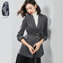 梵希蔓毛呢西装外套女中长款2018秋冬新款一粒扣翻领收腰呢子西服图片