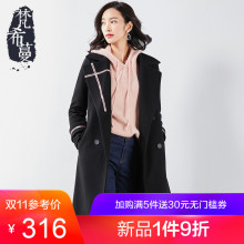 梵希蔓毛呢大衣女秋冬2018新款黑色双排扣翻领中长款修身妮子外套图片