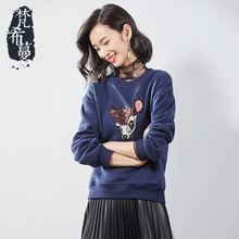梵希蔓卫衣女冬厚款外穿秋冬季加厚亮片刺绣保暖圆领套头长袖上衣图片