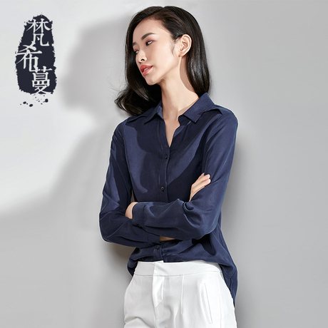 梵希蔓白色衬衫女韩范2017秋季新款女装职业v领百搭显瘦长袖衬衣商品大图