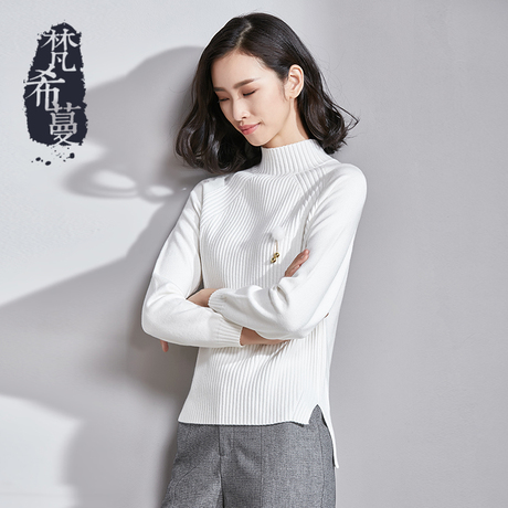 梵希蔓白色打底衫女长袖毛衣2018秋季新款韩版修身套头高领针织衫商品大图