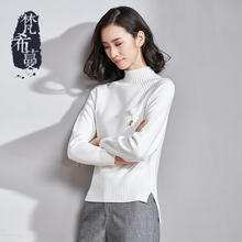 梵希蔓白色打底衫女长袖毛衣2018秋季新款韩版修身套头高领针织衫图片